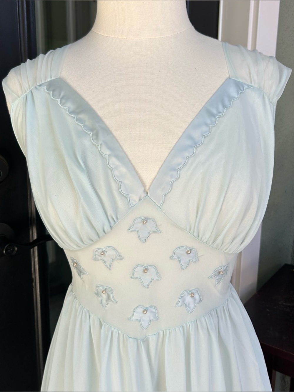 Vintage 40’s 50’s Gotham Princess Sheer Nightgown in Baby Blue Detailed Bodice